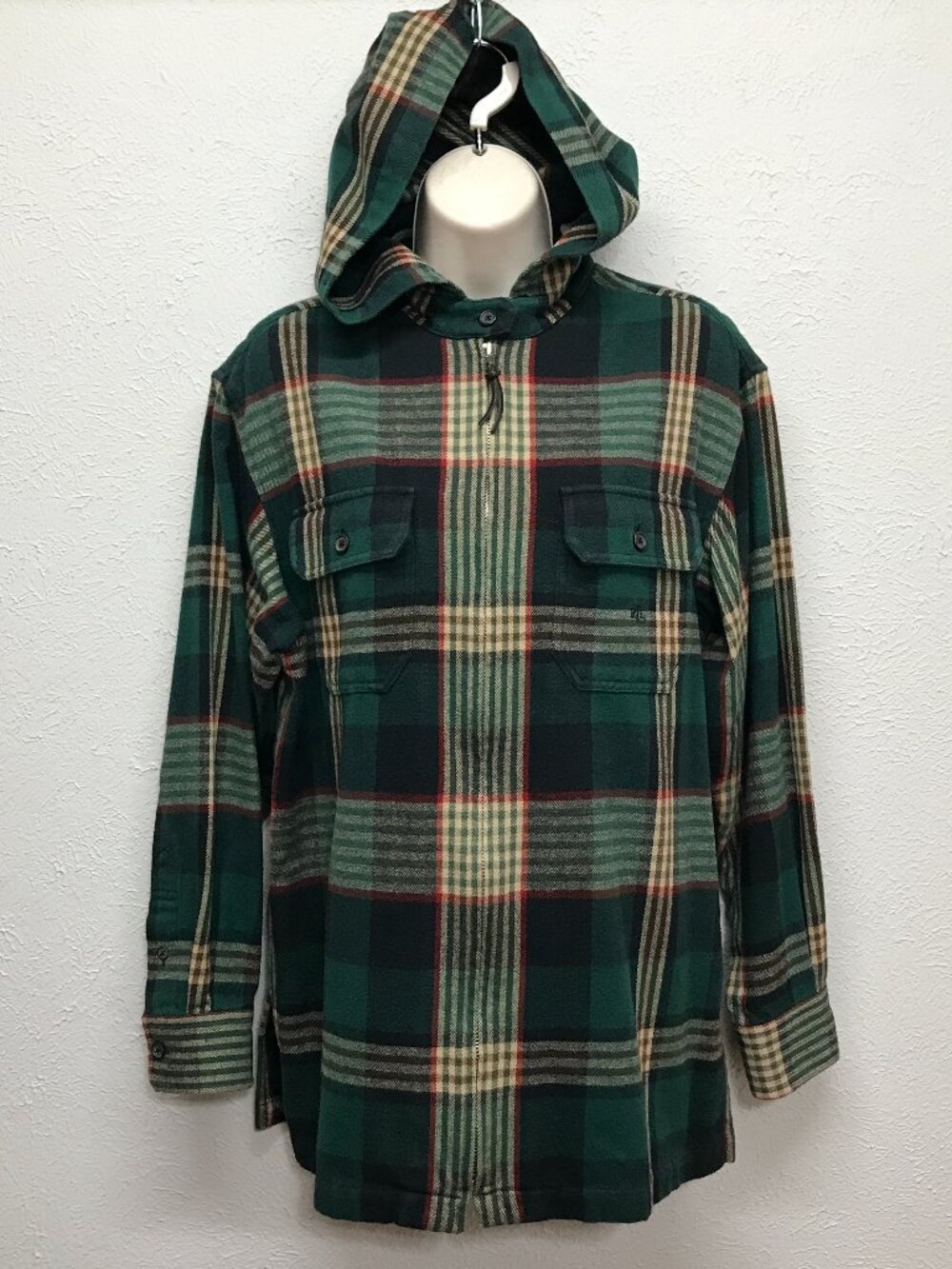 Lauren Ralph Lauren Womens M Green Plaid Hooded Flannel Jacket Shacket Full Zip